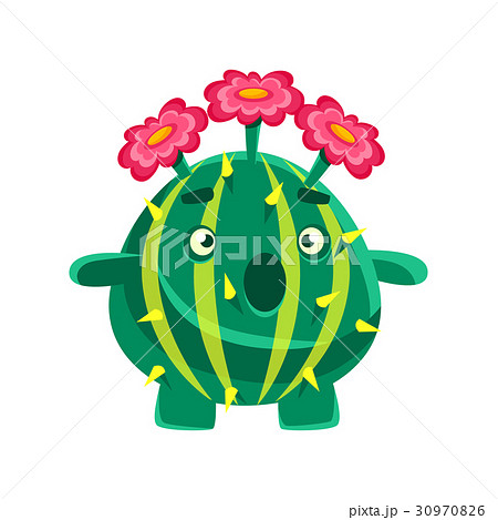 Funny surprised succulent with pink flowers 30970826