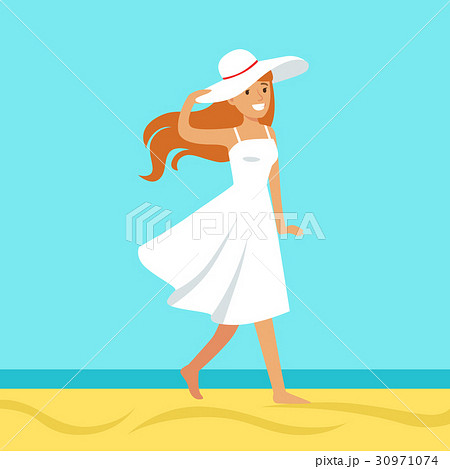 Beatuful woman in a white dress and beach hat Beatuful woman in a white dress and beach hat 30971074