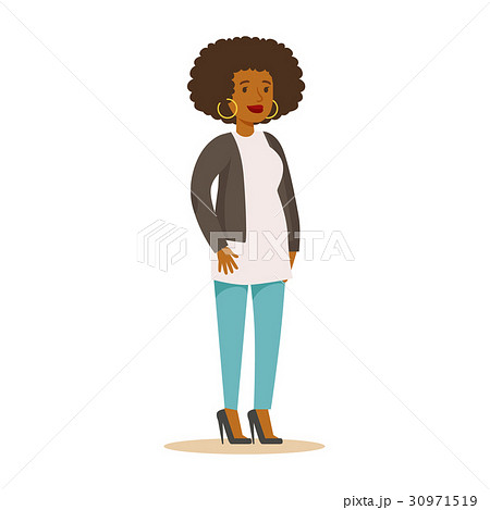 Casual African American Girl With Curly Hair Andのイラスト素材