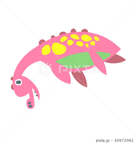 Cute funny pink dinosaur lying. Prehistoric animal 30972062