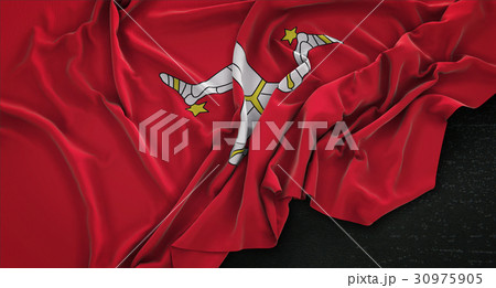 Isle of Man Flag Wrinkled On Dark Background 3D 30975905