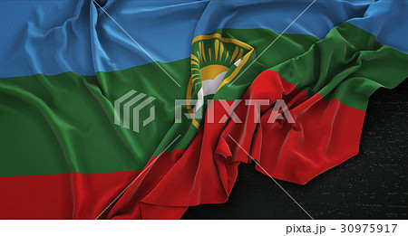 Karachay-Cherkessia Flag Wrinkled On Dark 30975917
