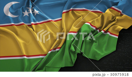 Karakalpakstan Flag Wrinkled On Dark Background 3D 30975918