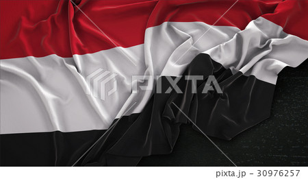 Yemen Flag Wrinkled On Dark Background 3D Render 30976257