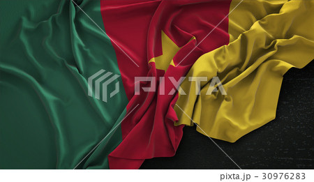 Cameroon Flag Wrinkled On Dark Background Cameroon Flag Wrinkled On Dark Background 30976283