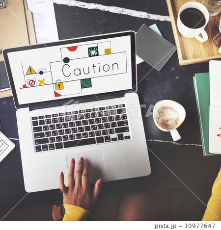 Hands working on laptop network graphic overlay 30977647