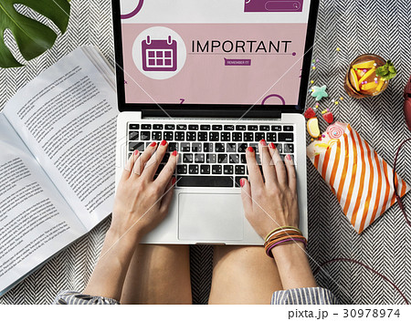 Illustration of personal organizer reminder calendar on laptop 30978974