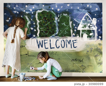 Children painting home winter drawing 30980099
