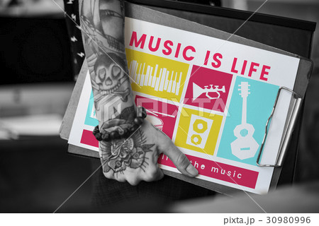 Hand holding network graphic overlay banner 30980996