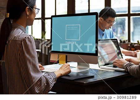 Illustration of identity branding business trademark on computer Illustration of identity branding business trademark on computer 30981289
