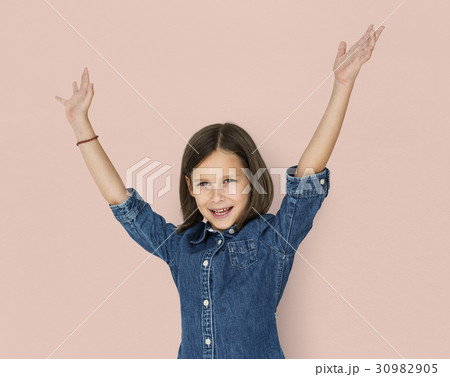 A happiness caucasian girl is wearing jeans 30982905