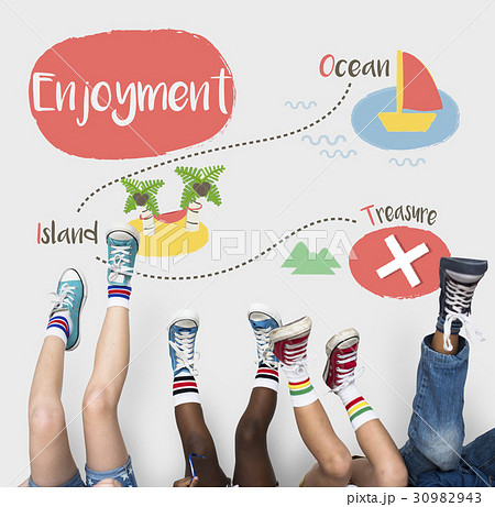 Kids playing treasure hunt graphic 30982943