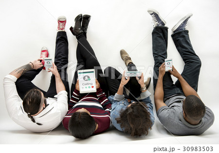 People working on network graphic overlay digital device 30983503
