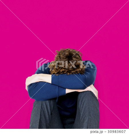 Student young man stressed unhappy failed alone Student young man stressed unhappy failed alone 30983607