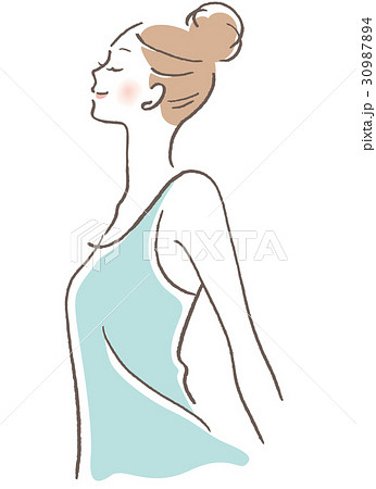 女性 横顔 深呼吸のイラスト素材