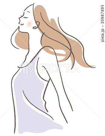 女性 横顔 深呼吸のイラスト素材 30987895 Pixta