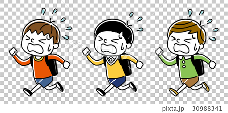 Boys riding in a hurry carrying a school bag: set 30988341