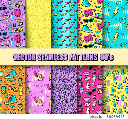 Vector Seamless Backgrounds 80s 90sのイラスト素材 30989445 Pixta