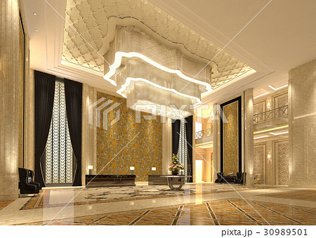 Interior of hotel reception hall 3D illustration Interior of hotel reception hall 3D illustration 30989501