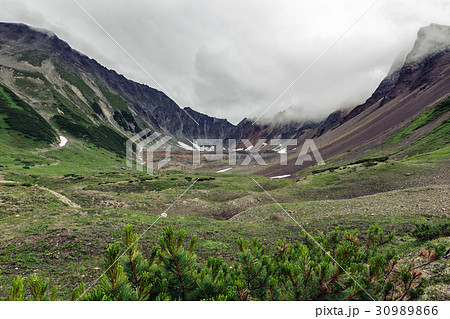 Kamchatka summer mountain circus with rocky slopes 30989866