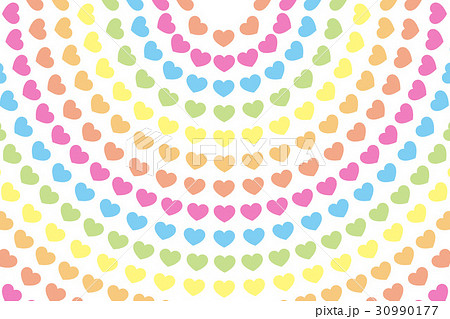 背景素材壁紙 ハートマーク 模様 柄 パターン ハート形 恋愛 虹色 レインボーカラー カラフル 円のイラスト素材