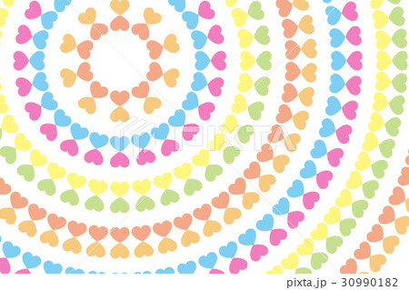 背景素材壁紙 ハートマーク 模様 柄 パターン ハート形 恋愛 虹色 レインボーカラー カラフル 円のイラスト素材