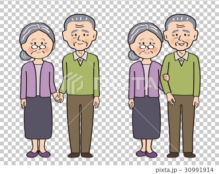 Old Couple 007d 手を繋ぐ 腕を組むのイラスト素材