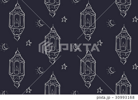 Ramadan Lantern Seamless Pattern Dark Background 30993168