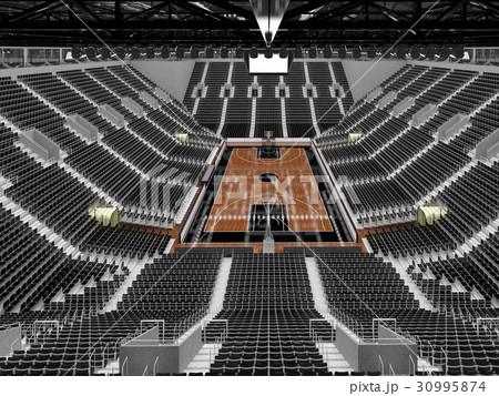Beautiful modern basketball arena with black seats Beautiful modern basketball arena with black seats 30995874