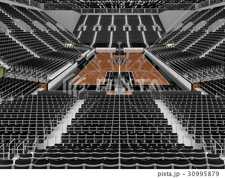 Beautiful modern basketball arena with black seats 30995879