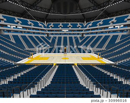 Beautiful modern basketball arena with blue seats 30996016