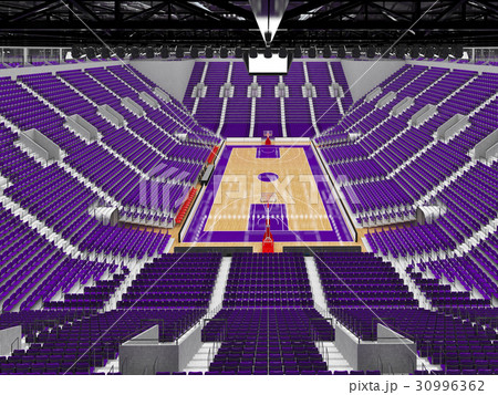 Large modern basketball arena with purple seats 30996362