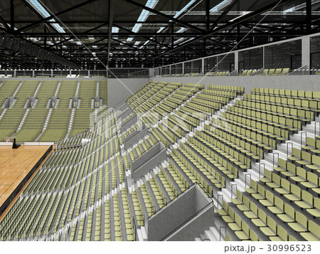 Modern basketball arena with olive green seats 30996523