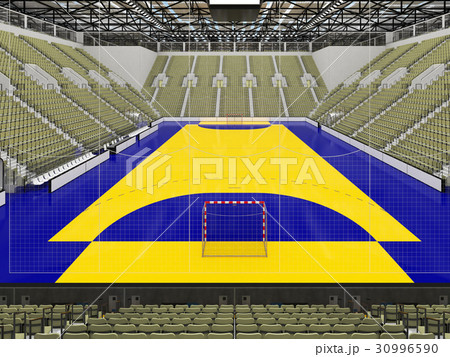 Modern handball arena with olive green seats Modern handball arena with olive green seats 30996590