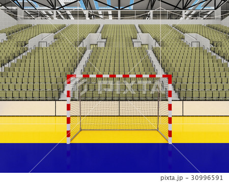 Modern handball arena with olive green seats Modern handball arena with olive green seats 30996591