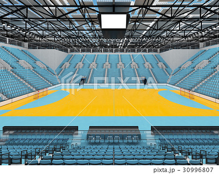 Modern handball arena with sky blue seats 30996807
