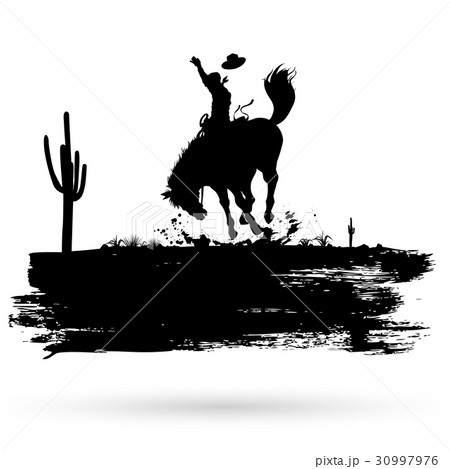 Grunge banner, cowboy riding wild horse 30997976