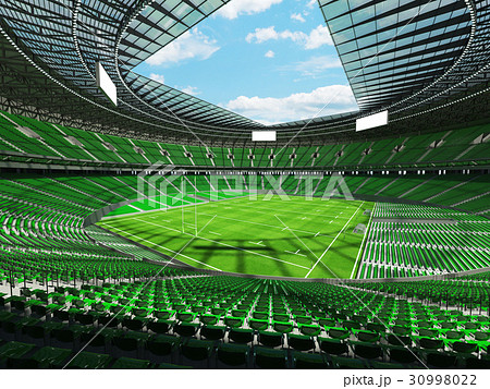 Beautiful modern rugby stadium with green seats Beautiful modern rugby stadium with green seats 30998022