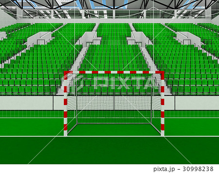 Beautiful modern handball arena with green seats Beautiful modern handball arena with green seats 30998238
