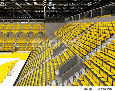 Modern handball arena with bright yellow seats Modern handball arena with bright yellow seats 30998496