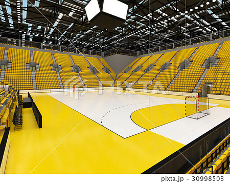 Modern handball arena with bright yellow seats 30998503