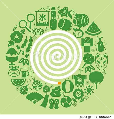 日本の夏 蚊取り線香型のアイコンセットのイラスト素材