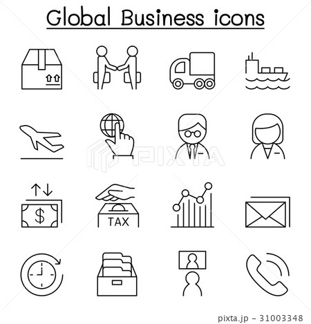 Global Business icon set in thin line style 31003348