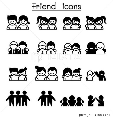 Friendship Friend Icon Set In Thin Line Styleのイラスト素材