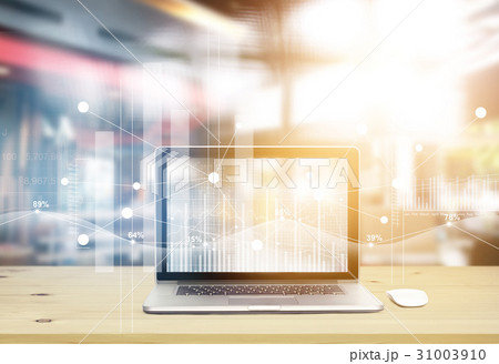 Laptop computer with graphic icons stock exchange 31003910