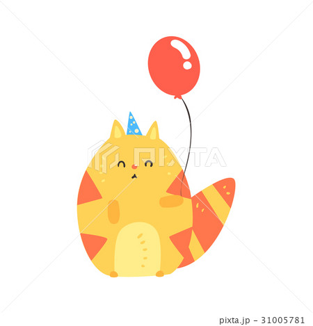 Lovely cartoon red cat in a blue party hat holding Lovely cartoon red cat in a blue party hat holding 31005781