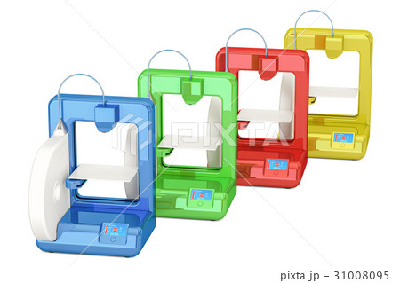 Set of colored modern 3D printers, 3D rendering Set of colored modern 3D printers, 3D rendering 31008095