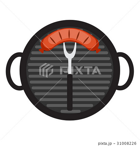 BBQ Icon with Grill Tools and Sausage. Vector 31008226
