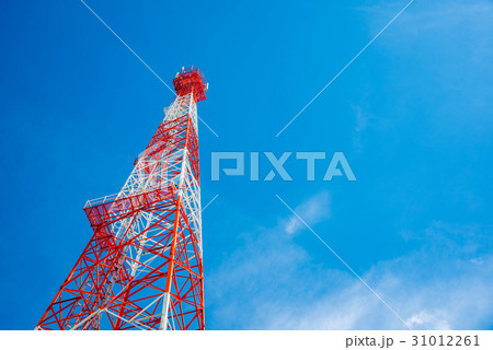 Mobile phone base station tower in blue sky. 31012261