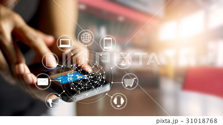 Man using mobile payments for online shopping Man using mobile payments for online shopping 31018768